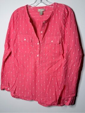 LOFT Coral Pink Button-Front Long Sleeve Blouse